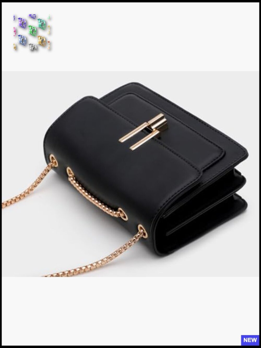 Quilted Vegan Leather Crossbody Bag Gold Chain Strap Convertible Shoulder Purse - Picture 4 of 7